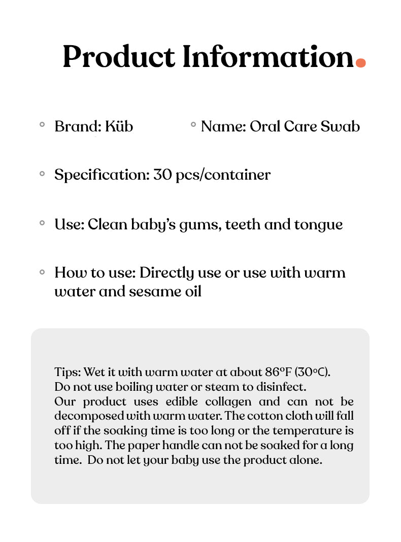 KUB Oral Cleaner product information. 30 pieces per container.