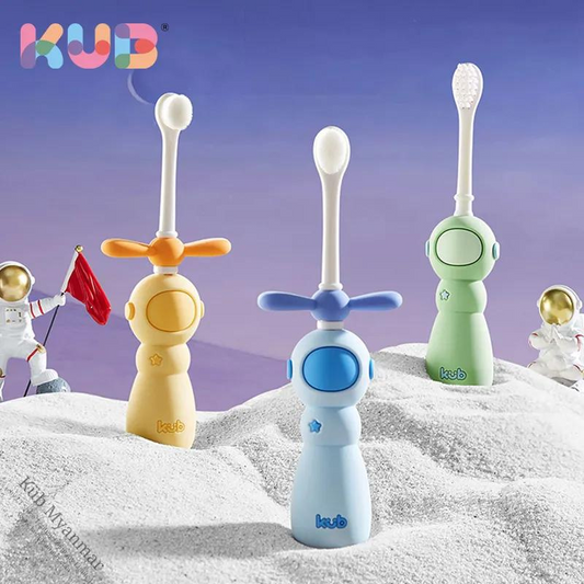 KUB Spaceman Series Toothbrush blue, green and yellow variants. 